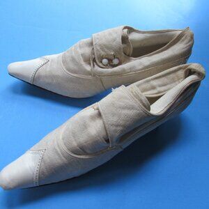 Antique Victorian Wedding Shoes 1897 Helen's Shoes White Fabric